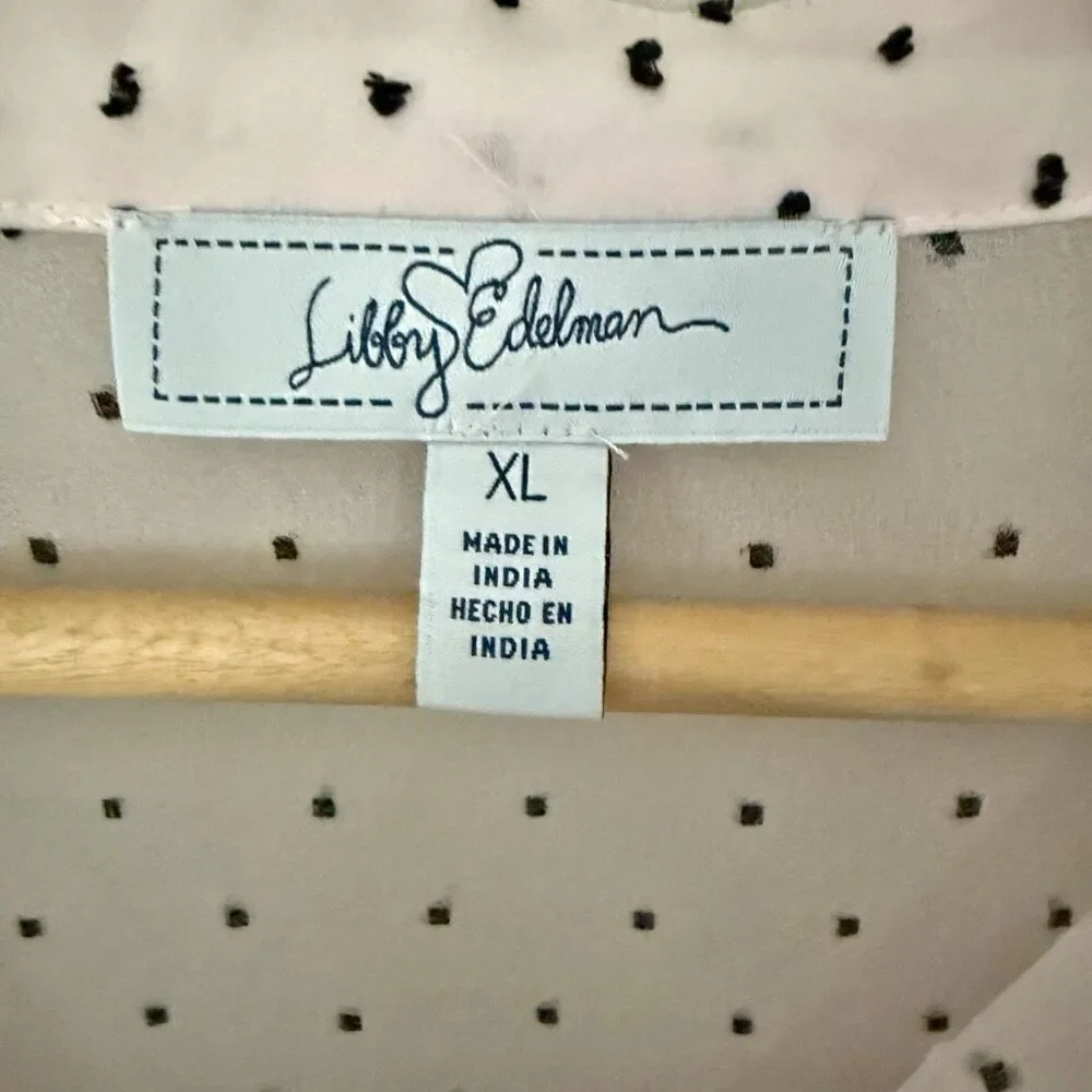 LIBBY EDELMAN | Sheer Ruffle Sleeve Blouse Polka Dot Blush Pink Black | Size XL - Picture 5 of 6